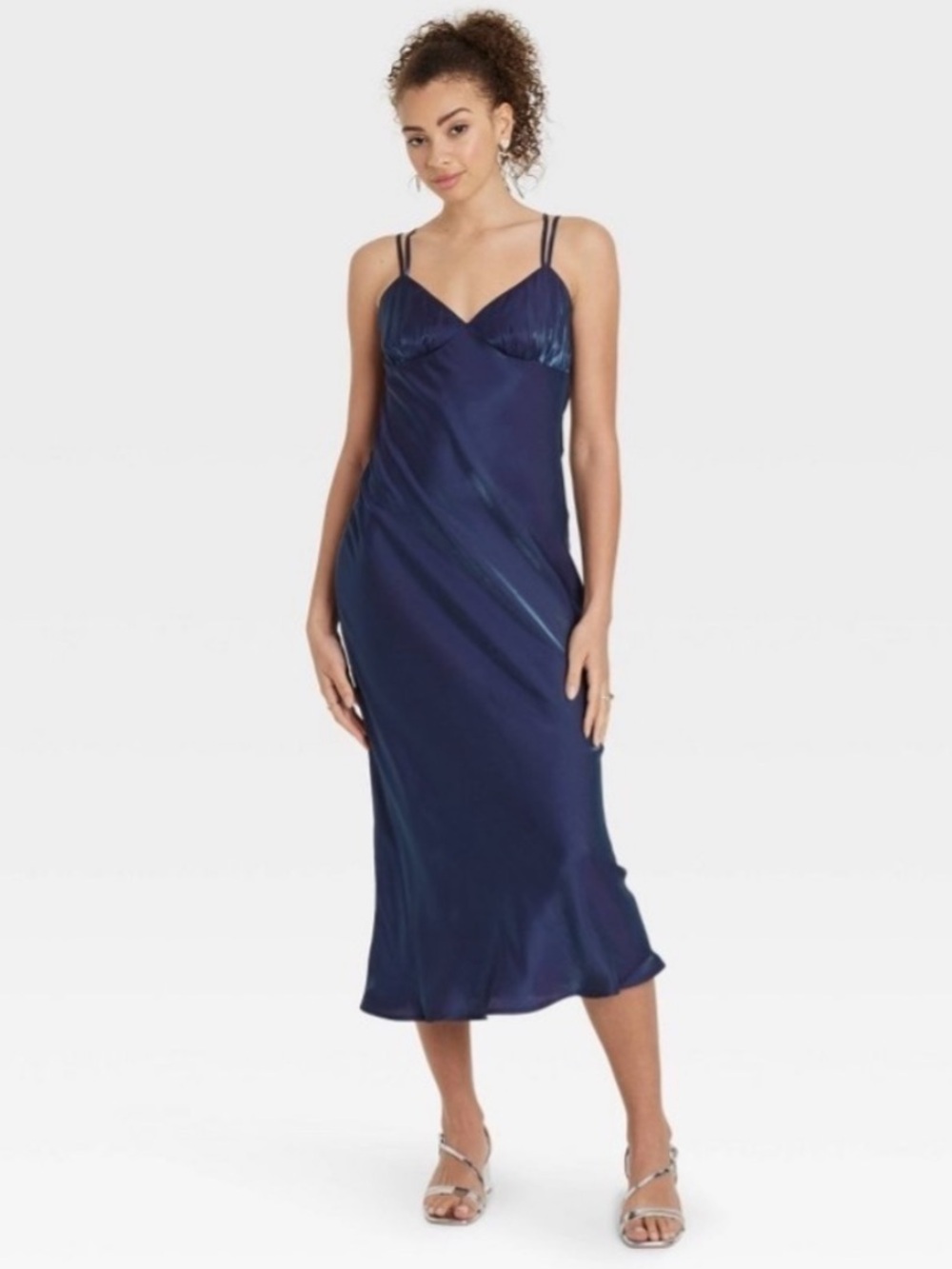 wild fable Iridescent Blue Maxi Slip Dress with Adjustable Straps